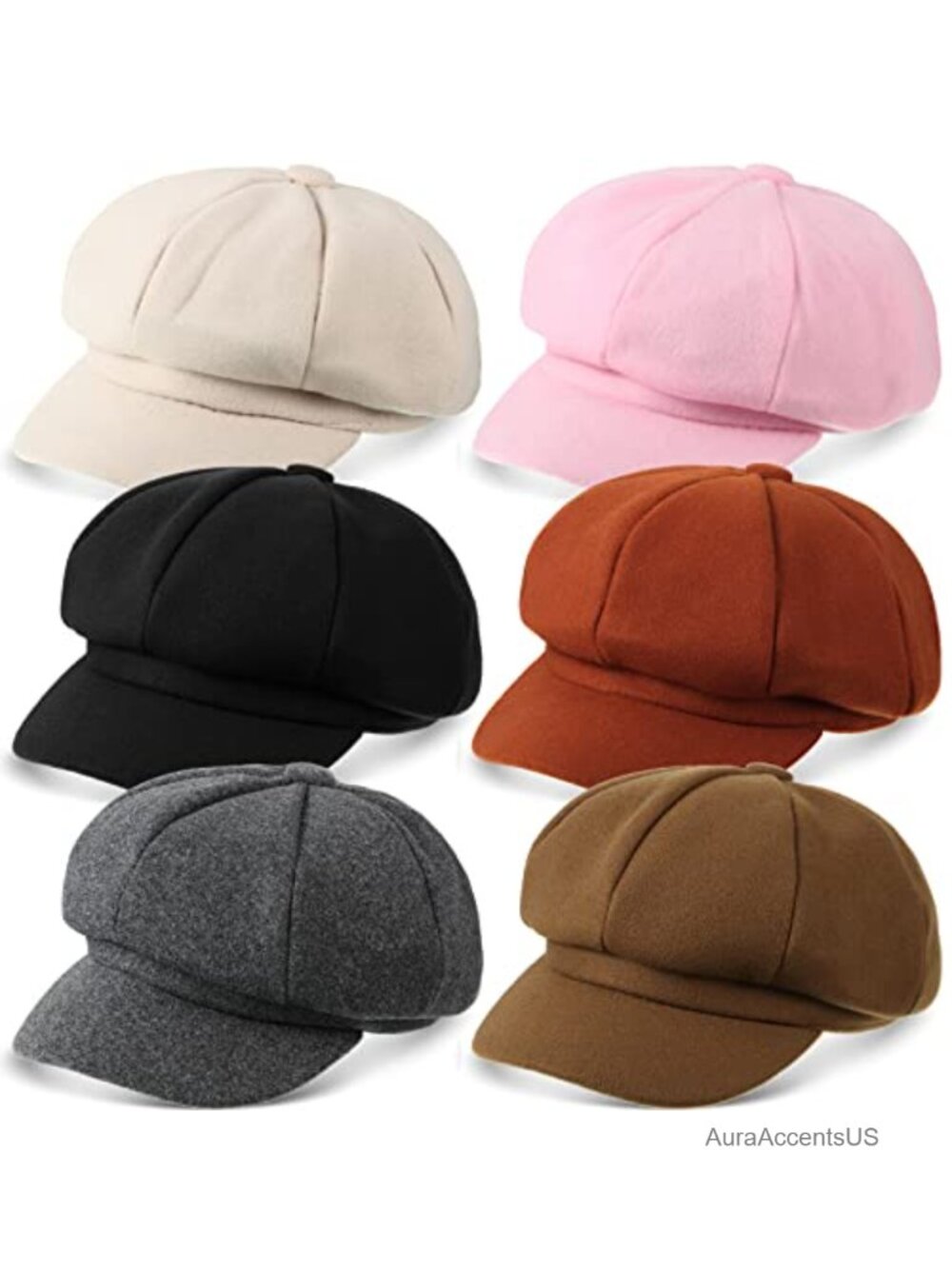 6 Pack Women's Wool Newsboy Caps Vintage 8 Panel Baker Boy Hats for Winter
